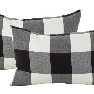 Set of 2 Black & White Buffalo Check Cotton 13"X20" Lumbar Throw Pillow Covers